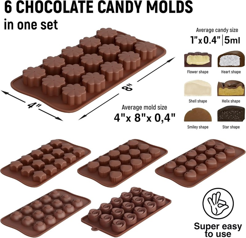 Silicone Chocolate Molds Set of 6 - Non-Stick, BPA-Free with Free Recipe eBook gallery