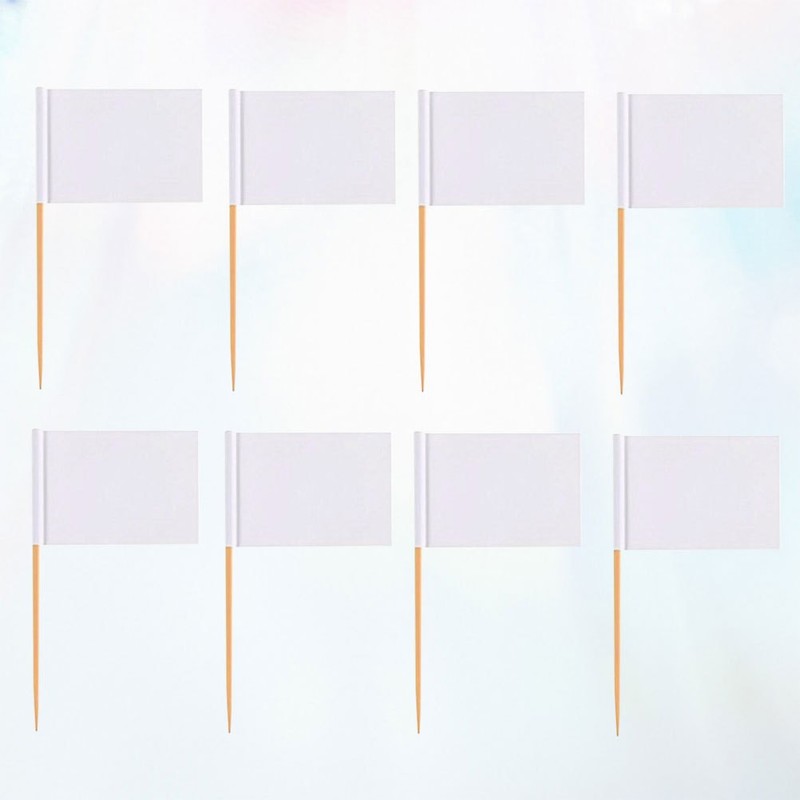 White Wooden Flag Cupcake Stick Toppers for Wedding and Birthday Party Decor