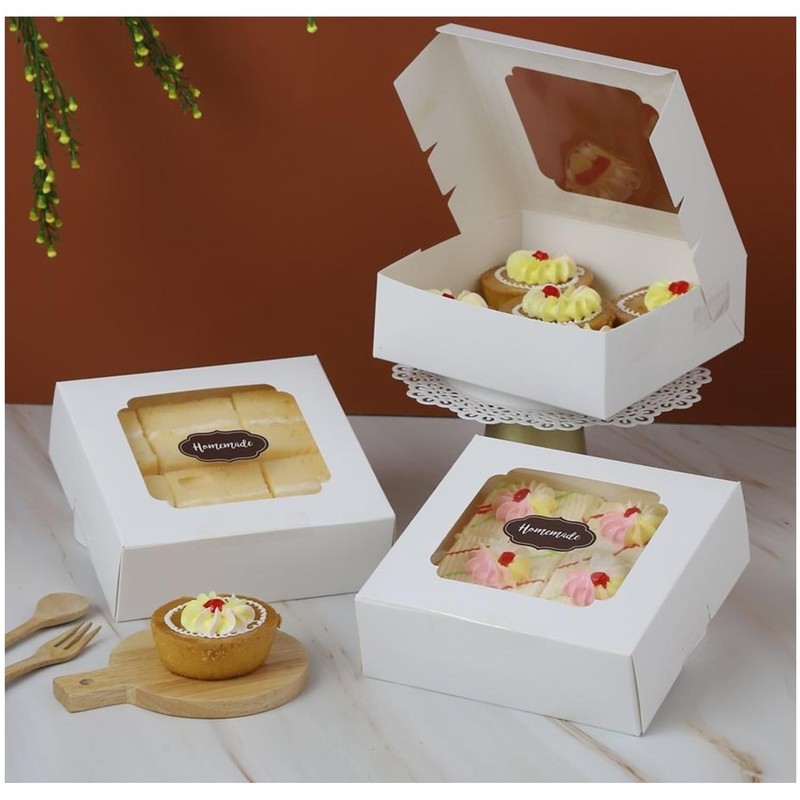 20 Pack Bakery Boxes With Window Small 6x6x2 Inch For Cookie Candy Pastry White gallery
