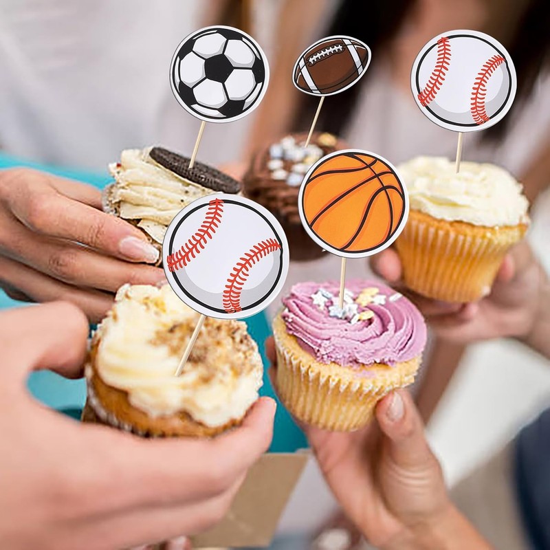 40 Pack Sports Cupcake Toppers Basketball Cupcake Toothpicks Soccer Ball gallery