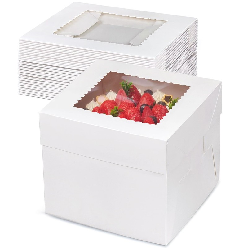 White Square Bakery Cake Box Container With Window Pastry 15 PCS 8x8x8 Inch