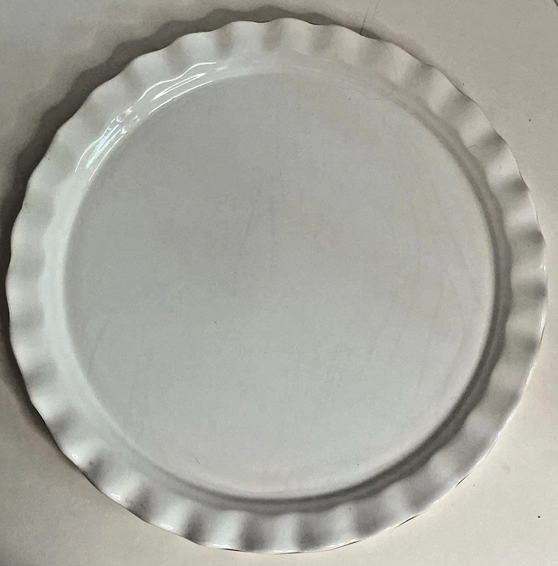 Vintage Portuguese Ceramic Cake Dome & Plate – Gift Box Bow Lid – White w/ Gold gallery