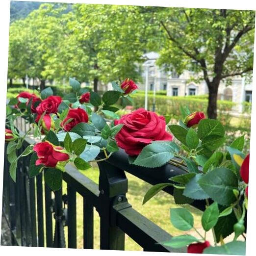 5.9FT Bendable Rose Flower Garlands, Artificial Silk Wild Roses Vine 1 Red