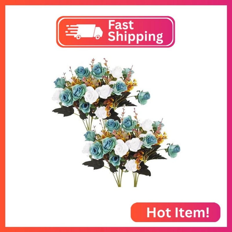 MOOMASS 4 Bunches of Artificial Roses. 48 Small Roses. Plastic Silk Flower .Suit