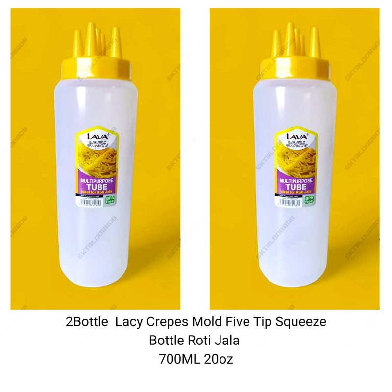 2 pcs Five Tip Squeeze Bottle Roti Jala Net Lacy Crepes Mold BPA FREE 700ML 20oz