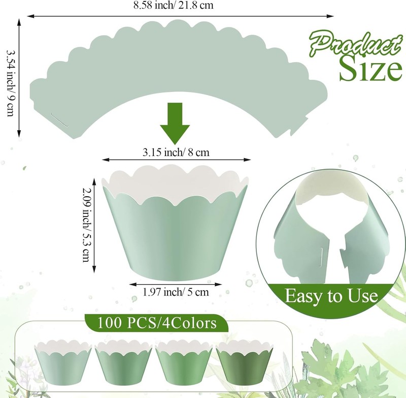 100 Pcs Sage Green Cupcake Wrappers Rustic Cupcake Liners Baking Cups Baking gallery