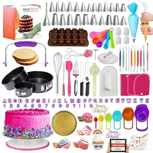 700PC Cake Decorating Kit - Turntable, Pans, Leveler, 24 Piping Tips & Tools gallery