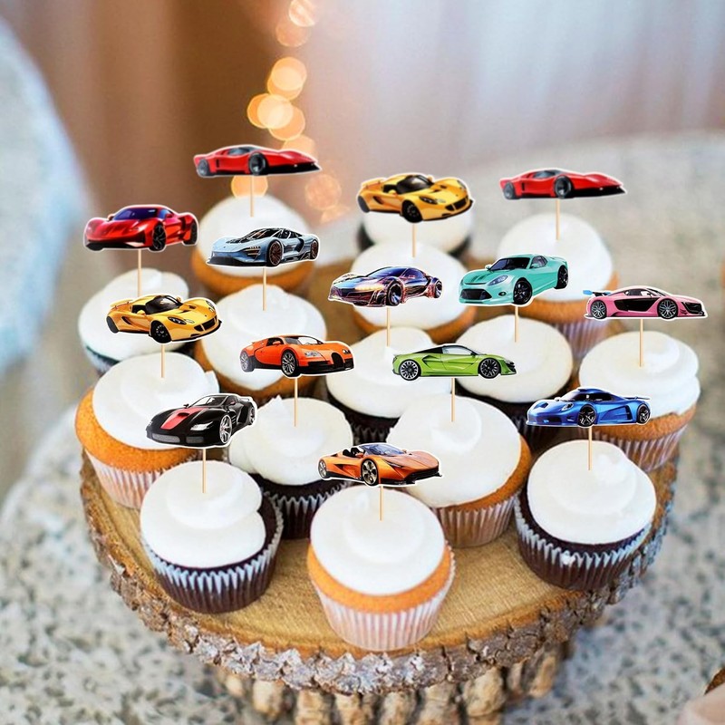 Racing Car Cupcake Toppers,24 PCS Racing Car Rider Theme Cupcake gallery