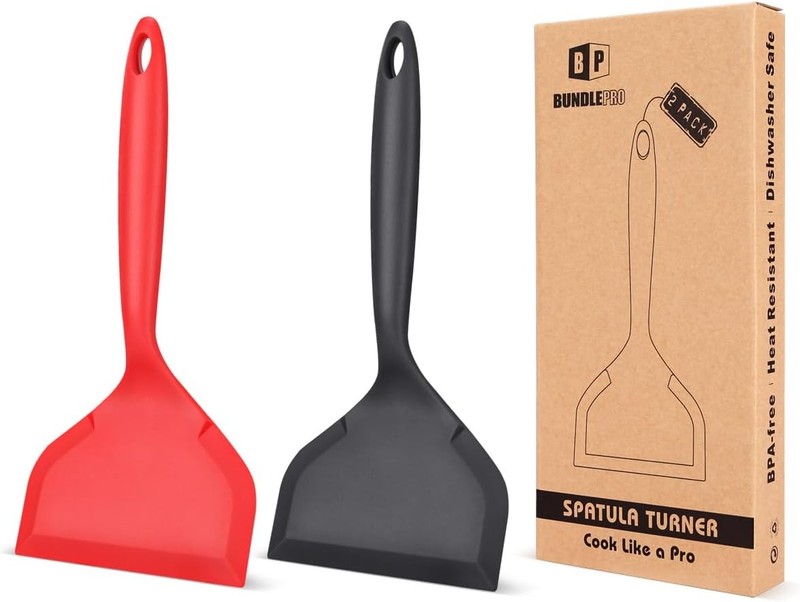 Pa of 2 Wide Silicone Spatula,Nonsti Pancake Shovel with Short Handle,