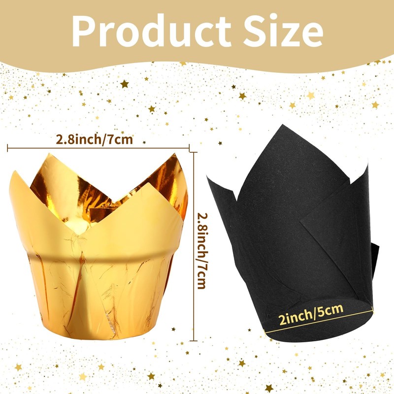 120 PCS Graduation Cupcake Liner Black Gold Tulip Foil Baking Cup Wrapper gallery
