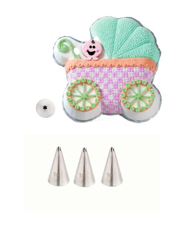 3-Piece Set Piping Tip 16, Stainless Steel, Open Star Decorating Tips, Cake