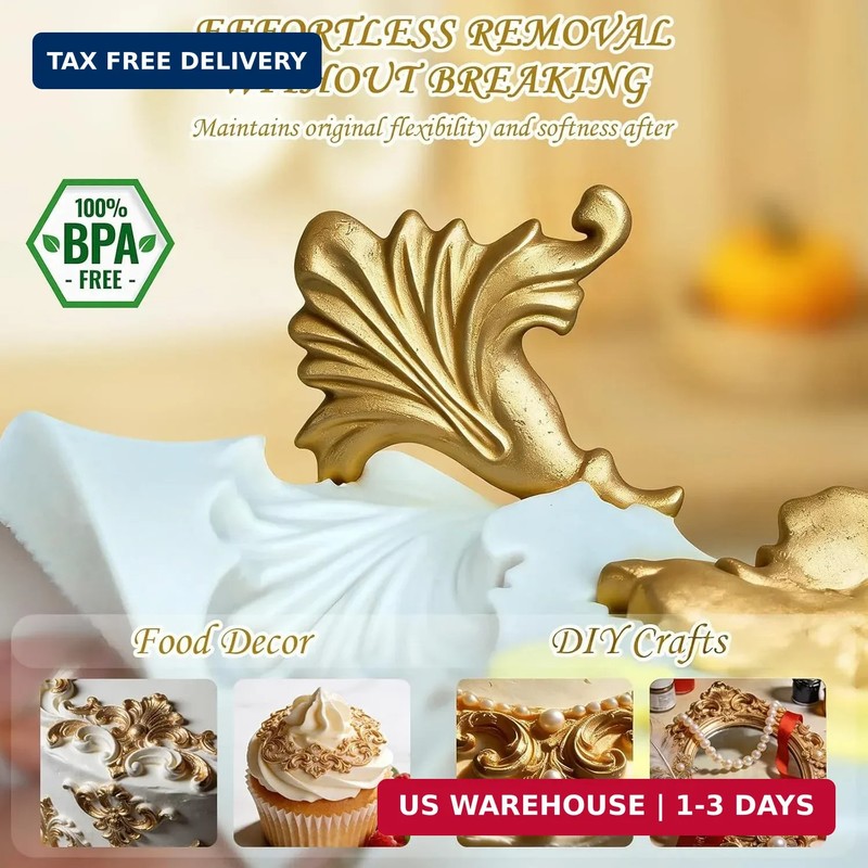 HKNMTT Baroque Style Silicone Molds Curlicues Scroll 3D Border for Clay Fondant gallery
