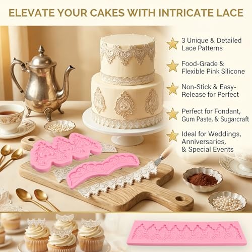 Baroque Embossed Cake Decorating Mold 3pcs, Lace Fondant Silicone Molds for gallery