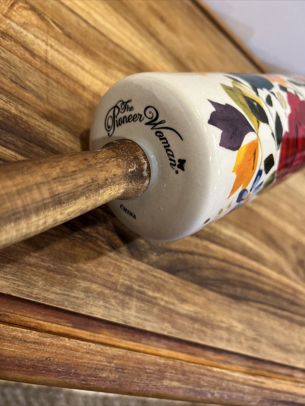 PIONEER WOMAN White “Timeless Floral” Autumn Ceramic (DISC) Fall ROLLING PIN gallery