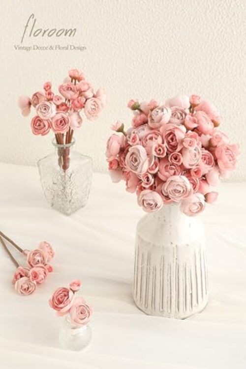 Ranunculus Artificial Flowers 18 Pcs Faux Silk Mini Ranunculus Bulk Dusty Rose gallery