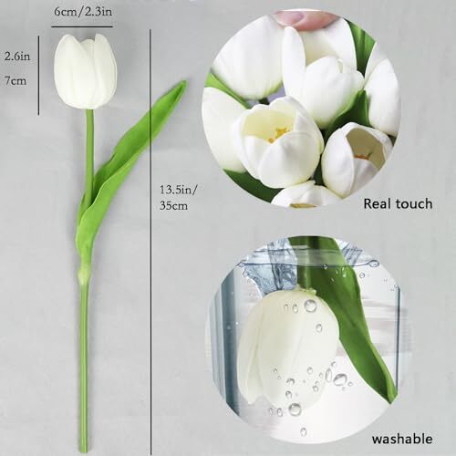 Buart White&Green Tulip Flowers Artificial Luxury Series White With Green gallery
