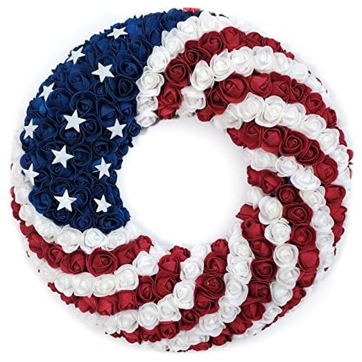 18Inch Patriotic Roses Wreath, 4th of July Summer Soft Touch Foam 18" Round gallery