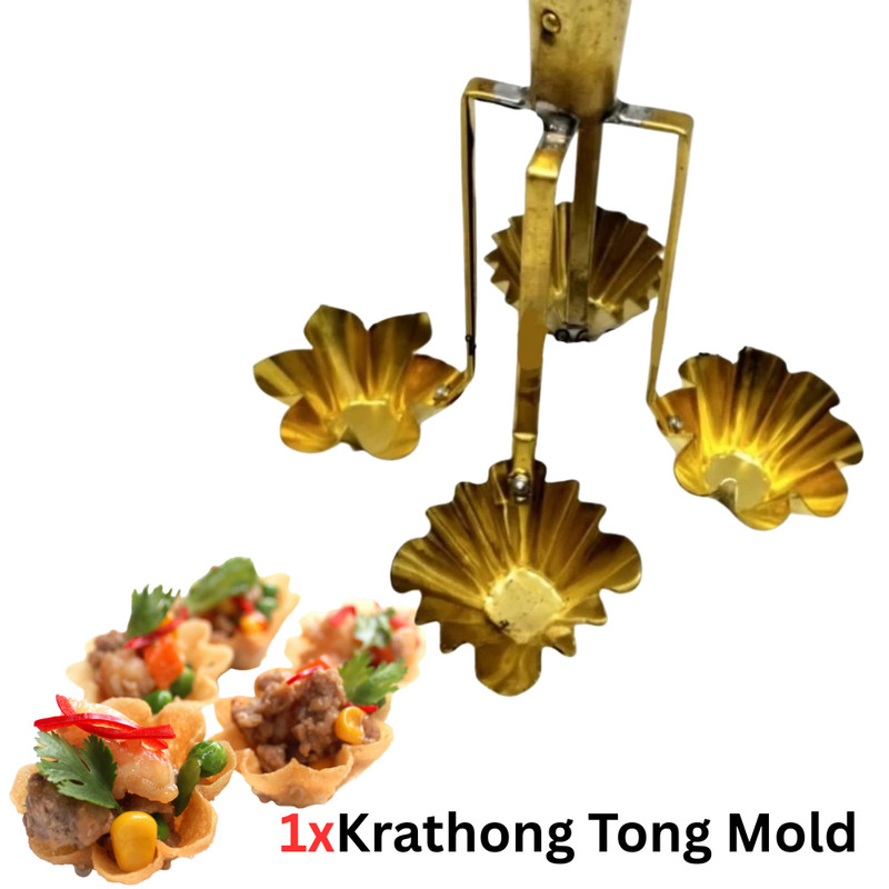 1x Brass Kra Thong Tong Mold Dessert Cooking Thai Traditional Wooden Handle (4 C gallery
