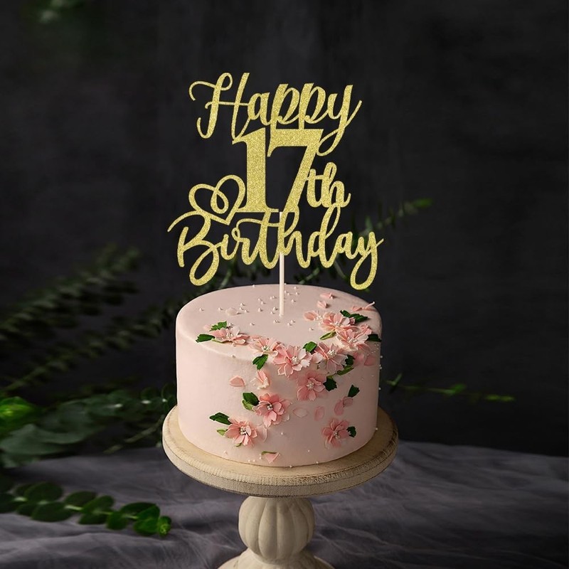 Glitter Happy 17th Birthday Cake Topper,Cheers to 17 Years,17th Anniversary Cake gallery