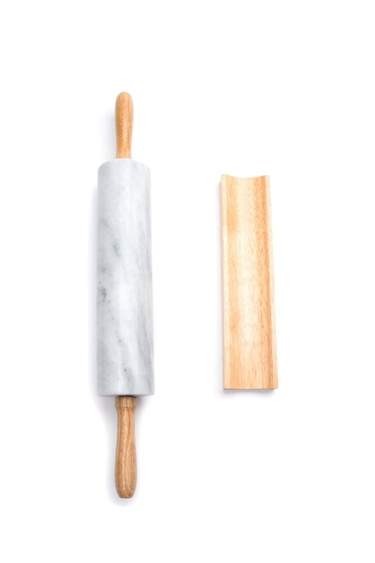 Polished Marble Rolling Pin with Wooden Cradle, 10-Inch Barrel, White gallery