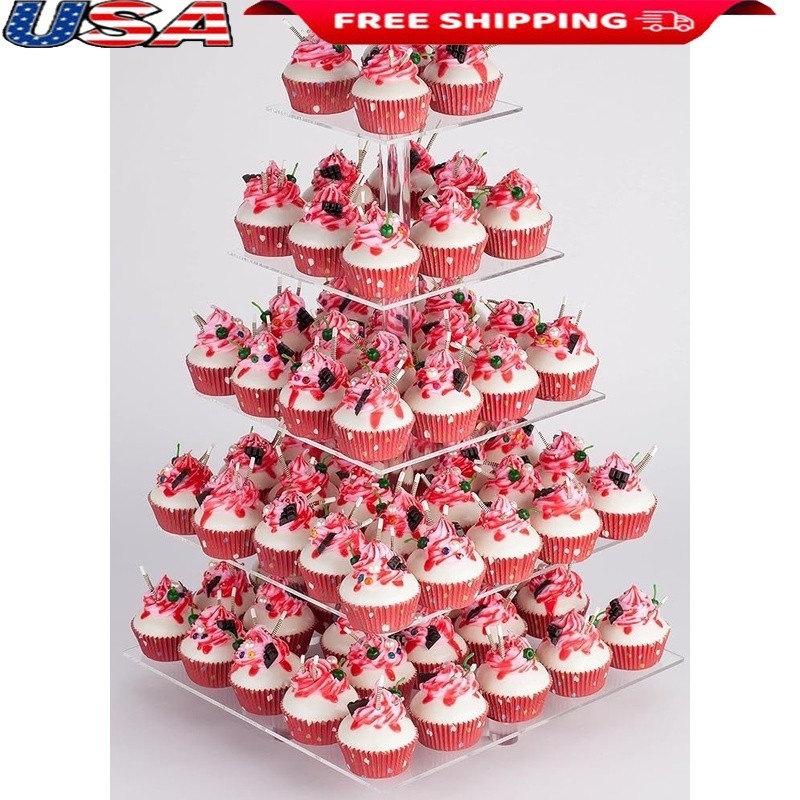 Cupcake Stand 5 Tier Square Cupcake Tree Tower Clear Cupcake Holder Pastry Rack