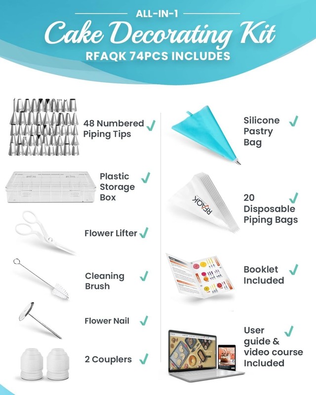 74 PCs Icing Piping Bags and Tips Set, Cake Decorating Kit with 48-Numbered P... gallery