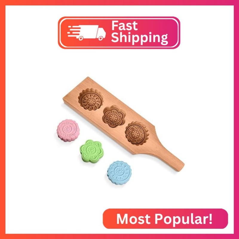 Wooden Cookie Molds for Baking – 11.8″ Handcrafted Wood Mooncake Mold for Shapin