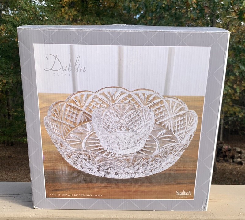 Shannon Crystal By Godinger Dublin Crystal Large Chip-n-Dip Set 12″ New In Box