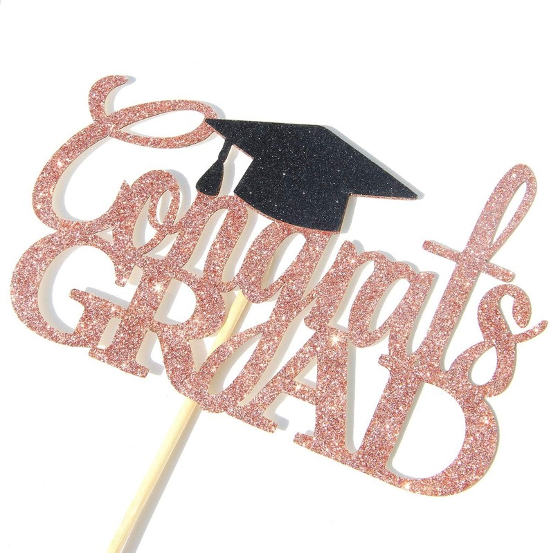 Rose Gold Glitter Congrats Grad Cake Topper - 2026 Graduation Decorations - High gallery