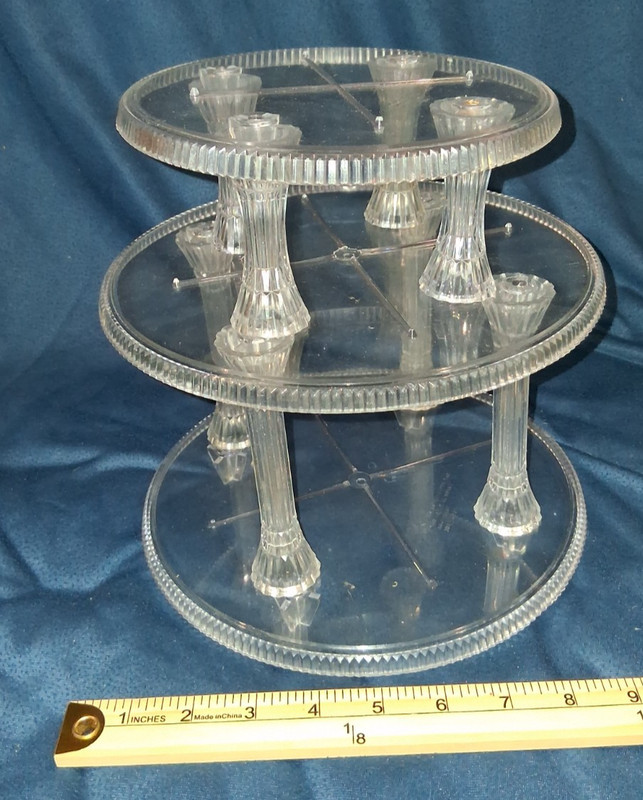Lot 3 Vintage Wilton Clear Acrylic Cake Stand Cupcake Tiered Display Pillars gallery