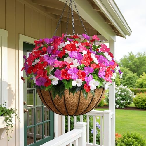 Bundles Artificial Impatiens Flowers Faux Silk Plant for 8 Redwhitepurplerosy gallery