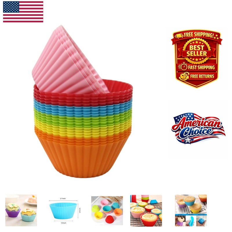 Non-Stick Silicone Cupcake Liners Set of 24 – Bright Multifunctional Baking Cups