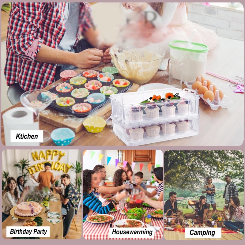2 Tier Clear Plastic Cupcake Holder with Lid & Handles, Portable Cupcake Carr... gallery