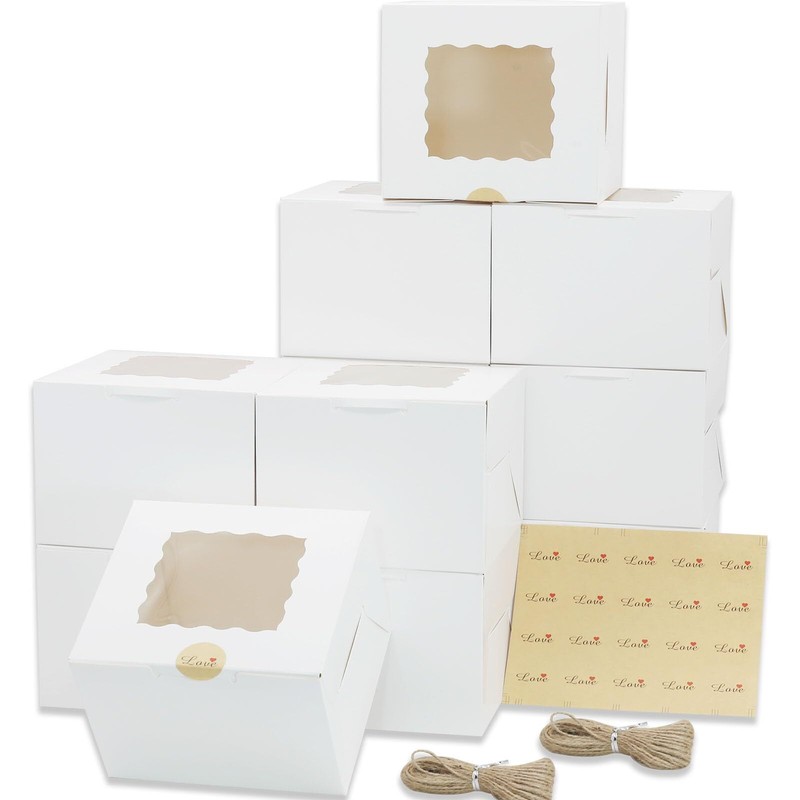 20pcs 6x6x5in Cake Boxes with Wave Window White Bakery Boxes Treat Boxes for …
