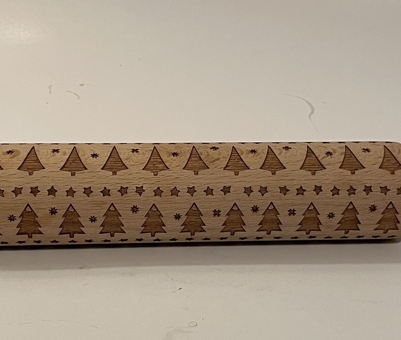 Eddingtons Christmas Tree Etched Rolling Pin Solid Wood, Stars, Trees gallery