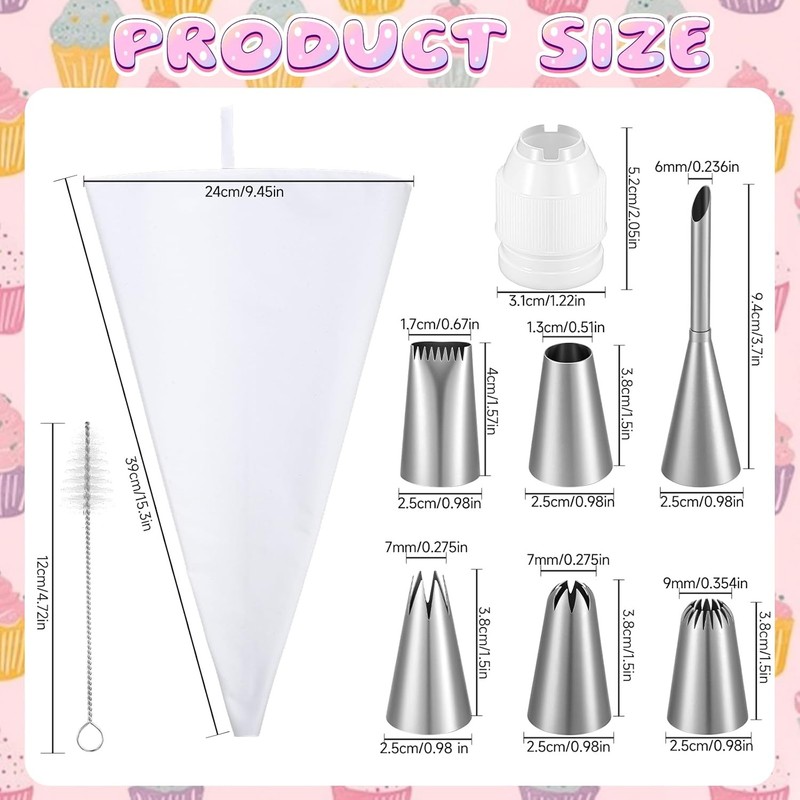 9 Piece Piping Bags & Tips Set 16inch Reusable Pastry Bags Cake Decorating gallery