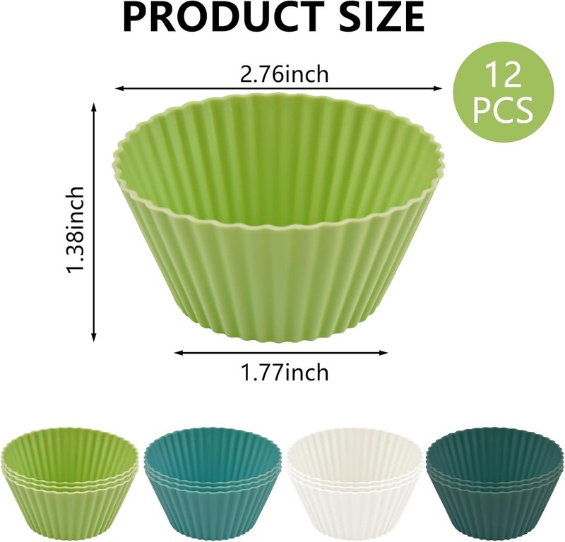 12 Pack Silicone Baking Cups, 4 Colors Reusable Non-Stick Muffin Liners, Heat-Re gallery