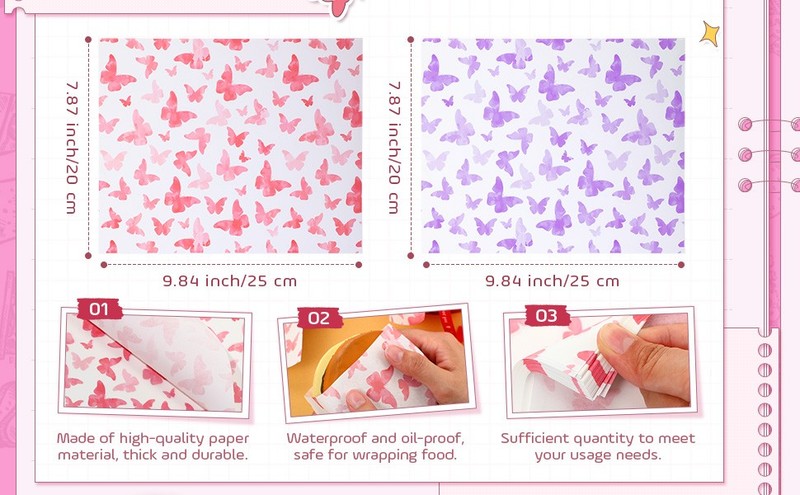 150 Pcs Wax Paper Sheets 7.8 x 9.8 Inche for Food Butterfly Deli Baking gallery