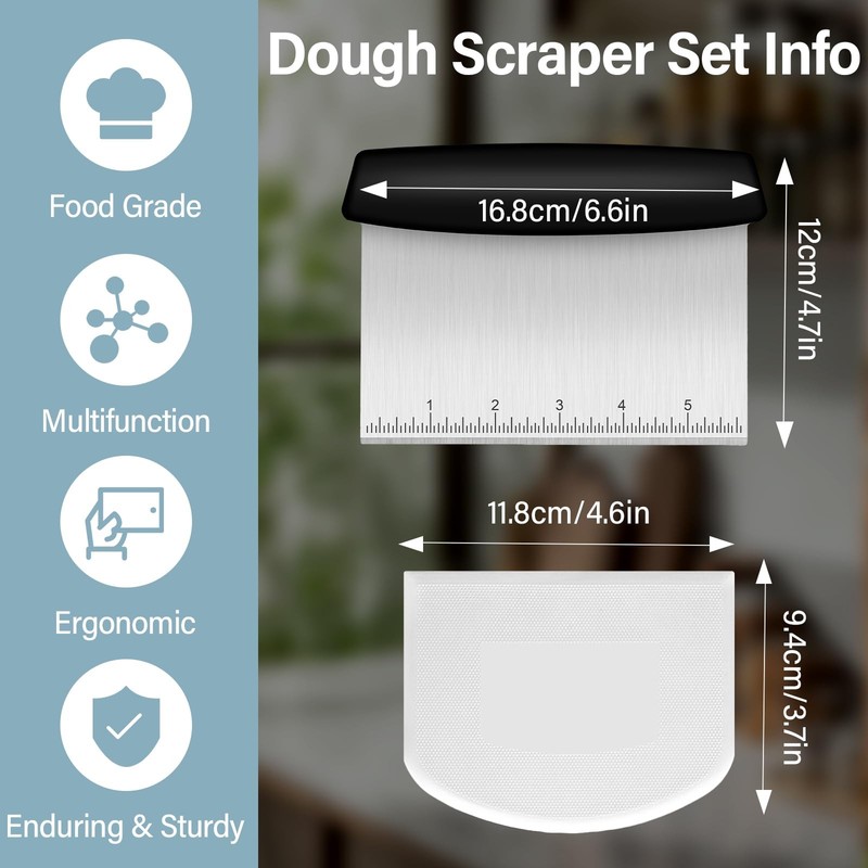 Ecavria Bench Scraper, Premium Stainless Steel Dough Scraper with Black/White gallery
