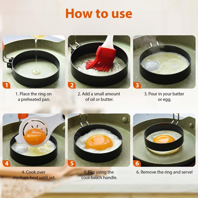 5pcs Egg Rings For Frying Eggs, Stainless Steel Crumpet Ring Mold Griddle Pan... gallery