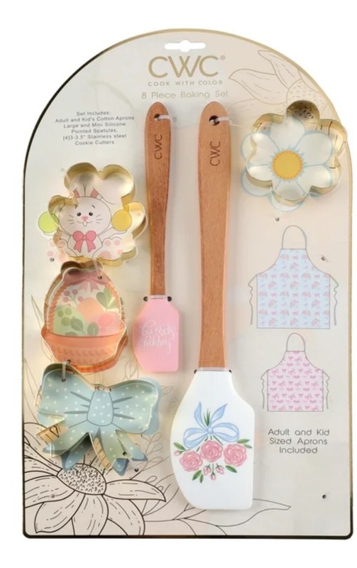 CWC Mommy and Me Spring Easter Baking set aprons spatulas Cookie cutters
