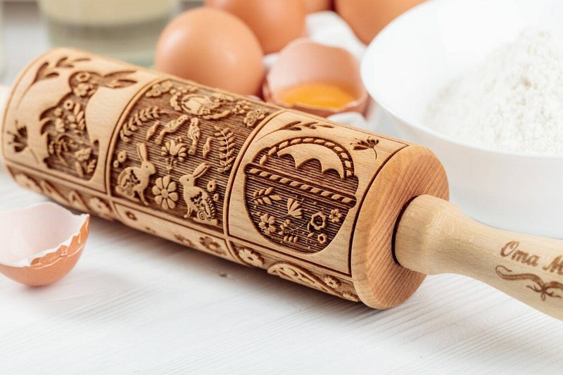 Engraved Wooden Rolling Pin Embossed Dough Roller Carved Mold African animals gallery