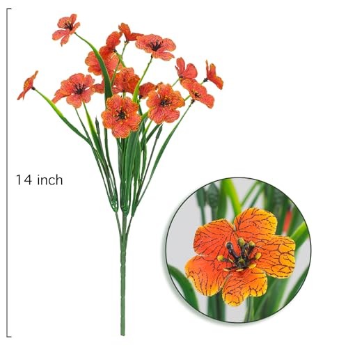 Outdoor Artificial Flowers 21 UV Resistant Bundles Fake Flower Plastic Orange gallery