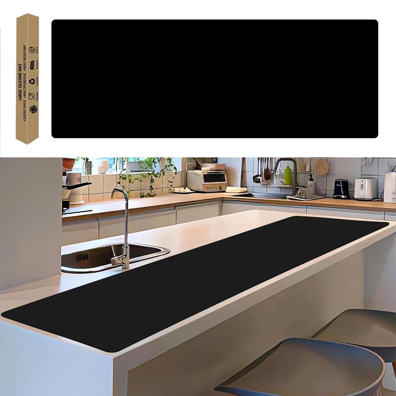 Large Silicone Mat, 78.7”x 15.7” Extra Thick Heat 78.7"L x 15.7"W, Black