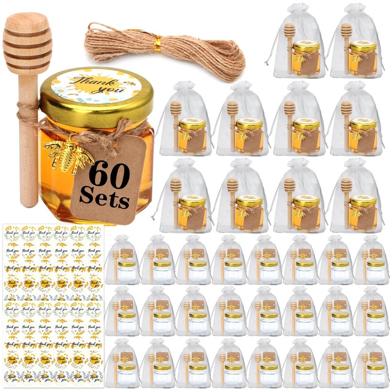 60 pack 1.5 oz Mini Honey Jars，baby shower favors,There’s honey sticks, bee p…