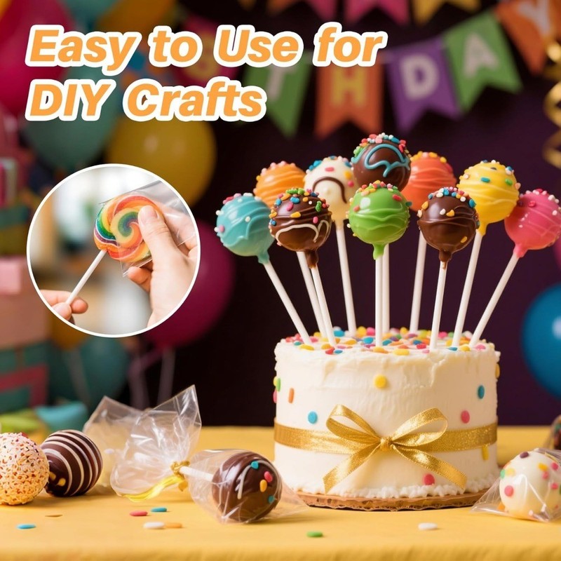 600 Pieces Cake Sticks and Wrappers Kit with Treat Bags and Twist Ties for gallery