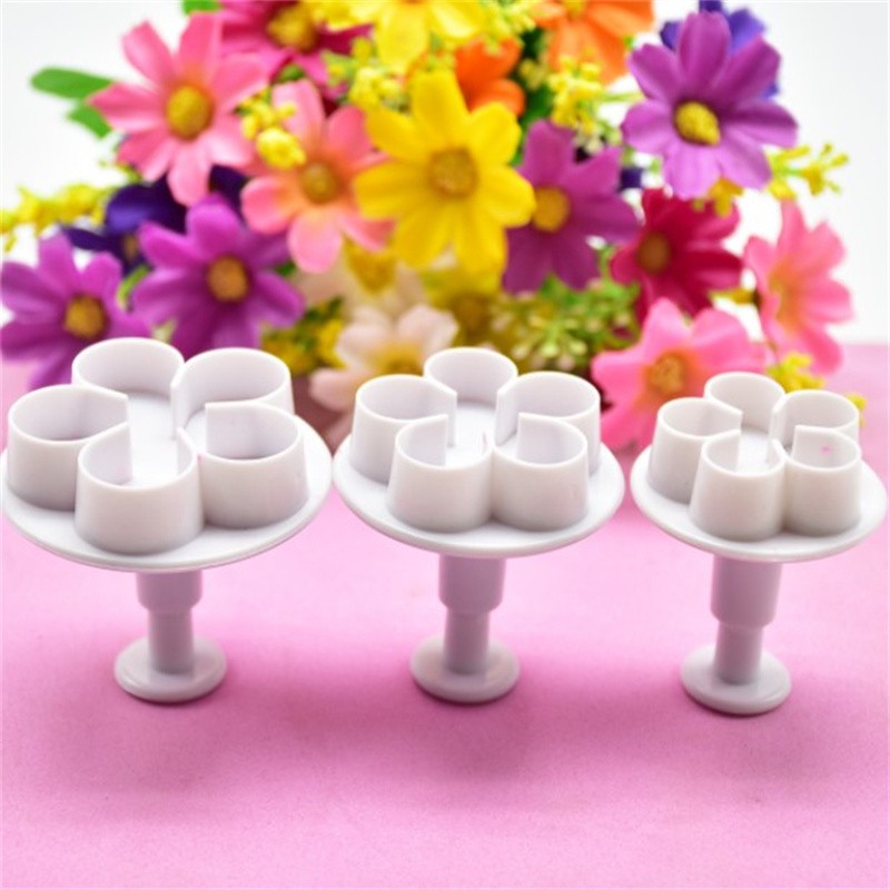 3Pcs Flower Plunger Cookie Cutter DIY Blossom Flower Cake Fondant Cake M..X