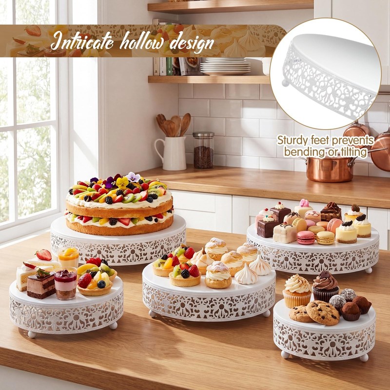 5 Pcs Metal White Cake Stand 16/14/12/10/8 Inch Round Cake Holder Display for... gallery