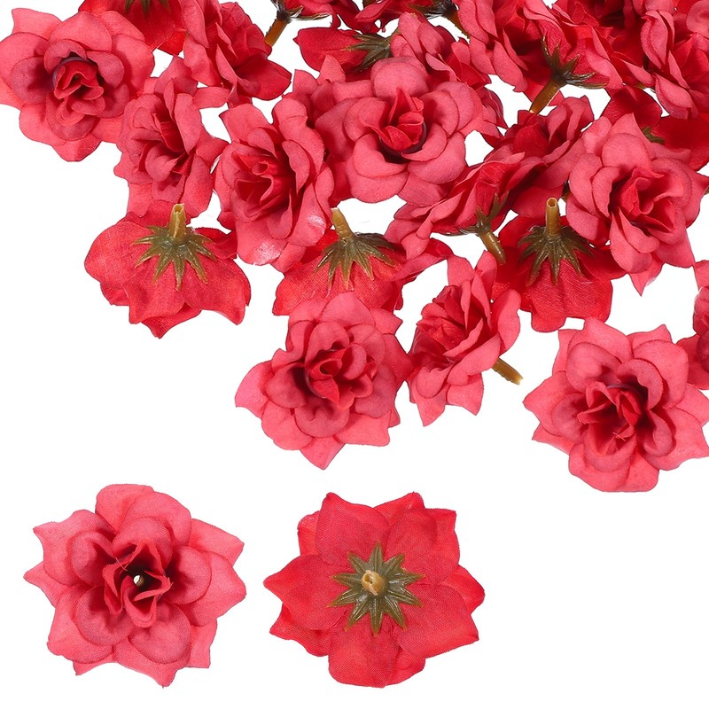 50 Pcs 1.77 Inch Artificial Roses Head Faux Flowers Wedding DIY Red