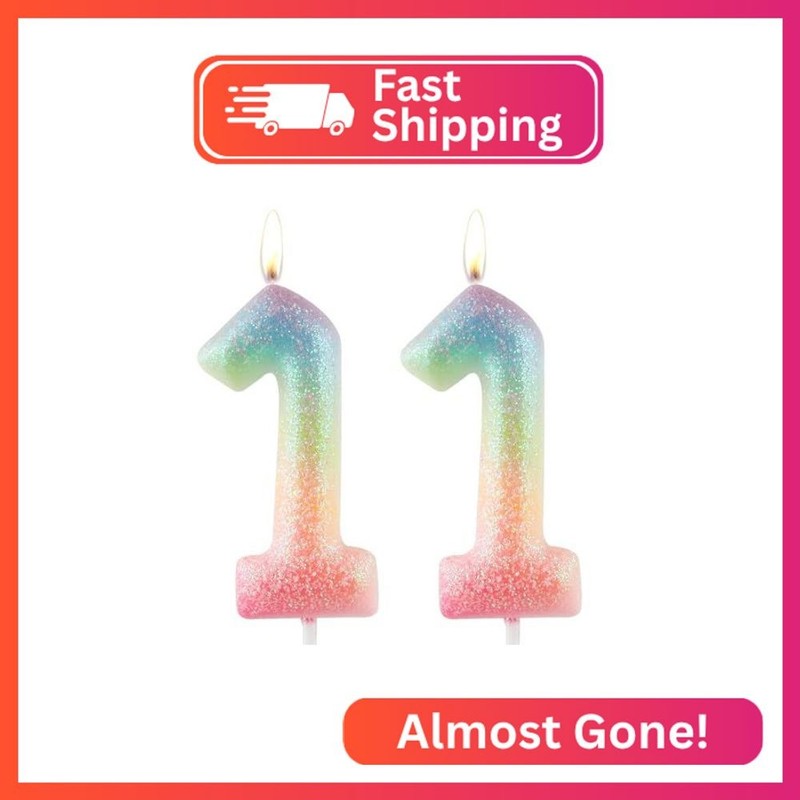 Zolunu Glitter Colorful 11th Birthday Candle, Birthday Number 11 Candle Cake Top